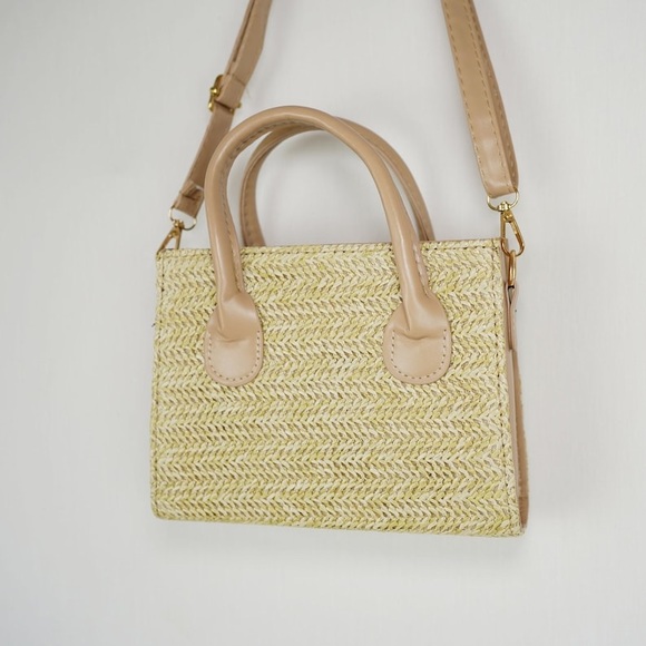 Mini Simple Straw Bag with faux leather strap | Handmade Boho Raffia Bag| - Picture 5 of 5